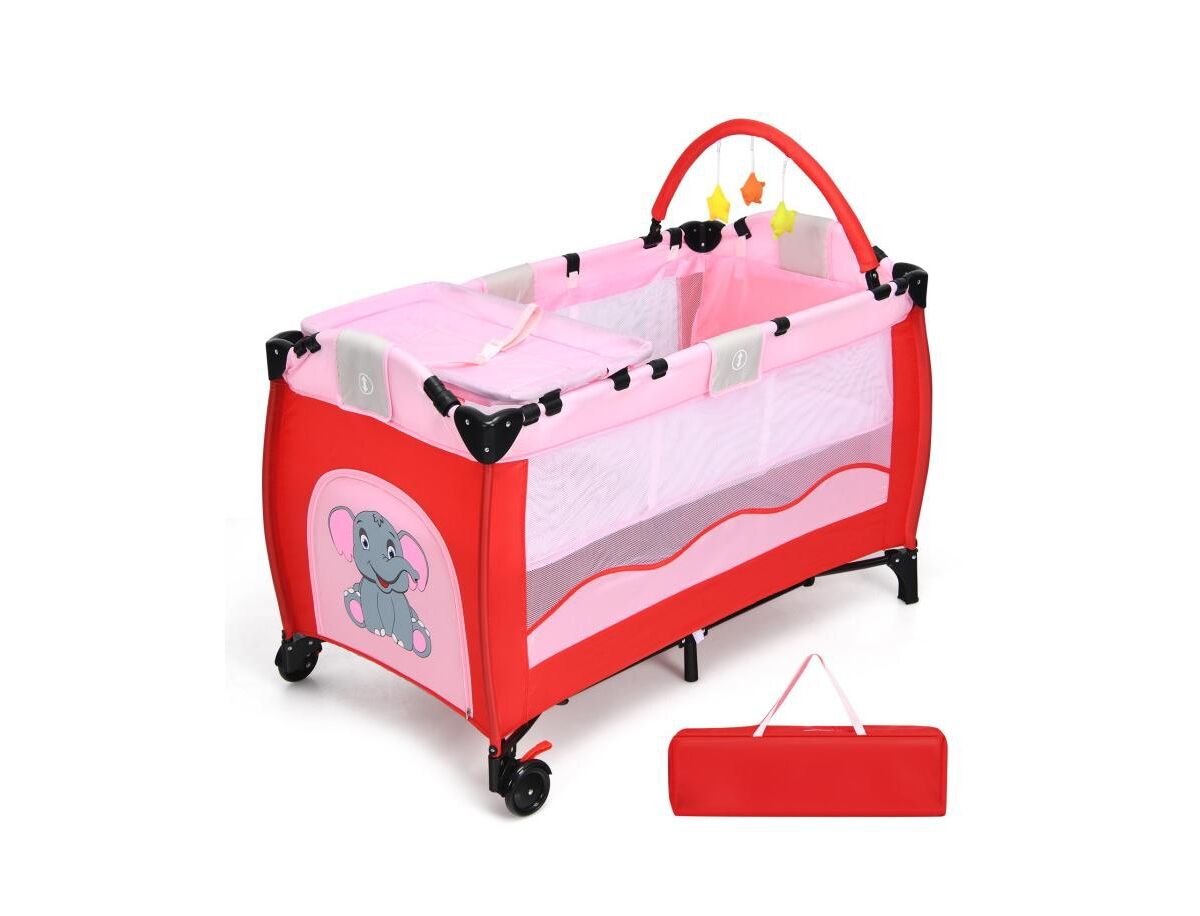 Slickblue Portable Baby Crib Playpen Playard Pack Travel Infant Bassinet Bed - Pink
