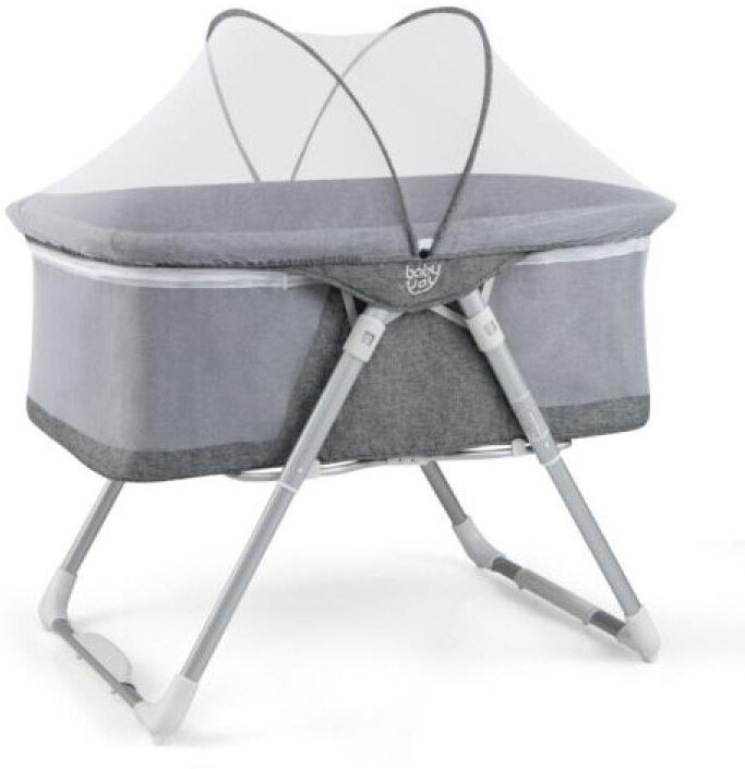 Slickblue 2-In-1 Baby Bassinet with Mattress and Net-Grey - Grey