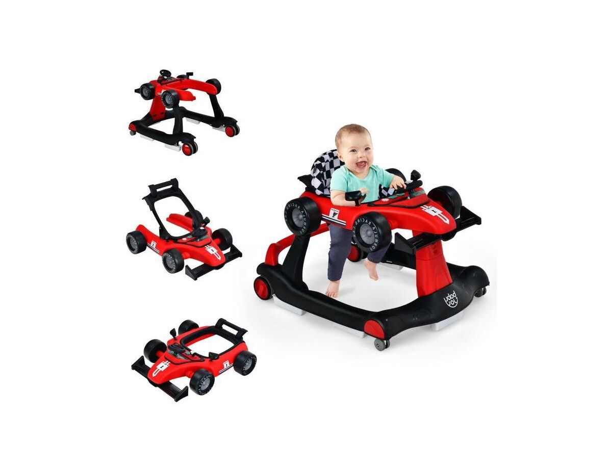 Slickblue 4-in-1 Foldable Activity Push Walker with Adjustable Height - Red