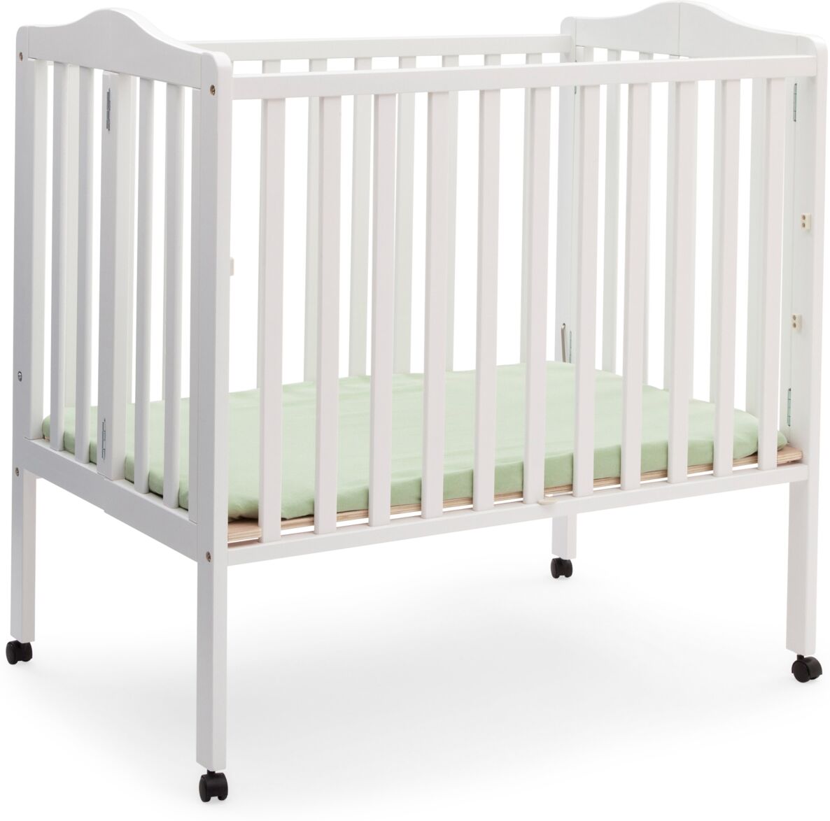 Delta Children Folding Portable Mini Baby Crib with Mattress - White