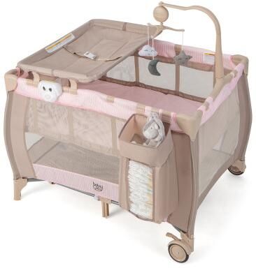 Slickblue Portable Baby Playard with Changing Table Bassinet and Music Box - Pink