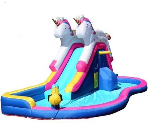 Hoovy Giant Unicorn Slide with Pool   7 Ft x 15.25 Ft x 7.25 Ft   Inflatable Slide with Side Pool   Water Activities for Backyard   Heavy Duty Easy to Set U