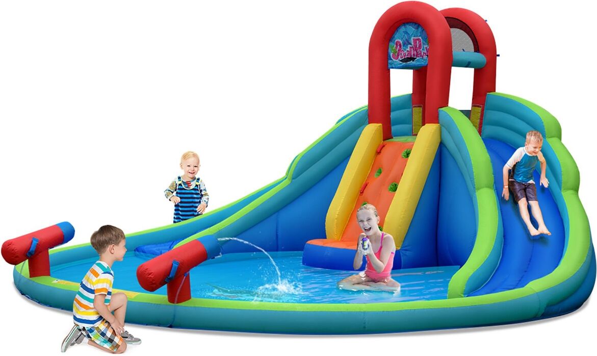 Costway Inflatable Bounce House Kids Water Splash Pool Dual Slides without Blower - Blue