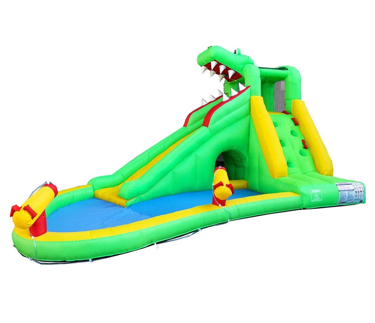 Pogo Bounce House Backyard Kids Gator Inflatable Water Park for Kids - Green Alligator Theme w/ Dual Water Cannons, Splash Pool, Rock Climbing Wall, &