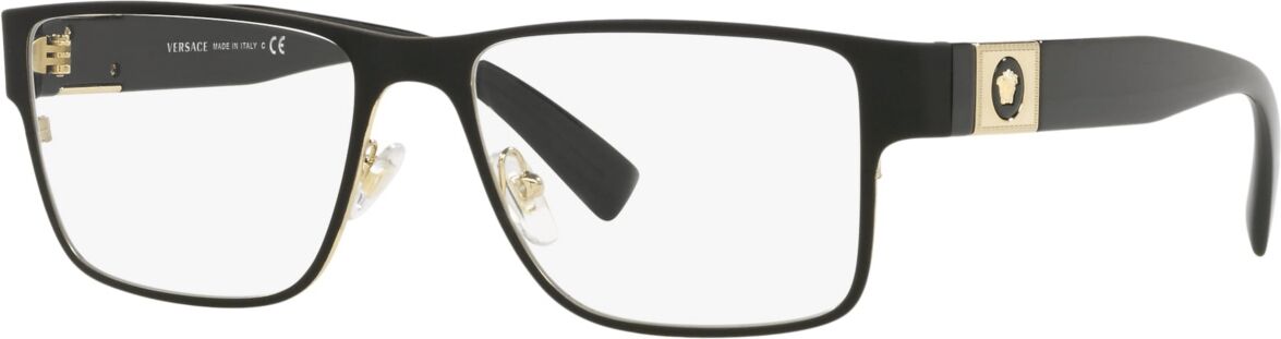 Versace VE1274 Men's Rectangle Eyeglasses - Matte Black, Gold-Tone