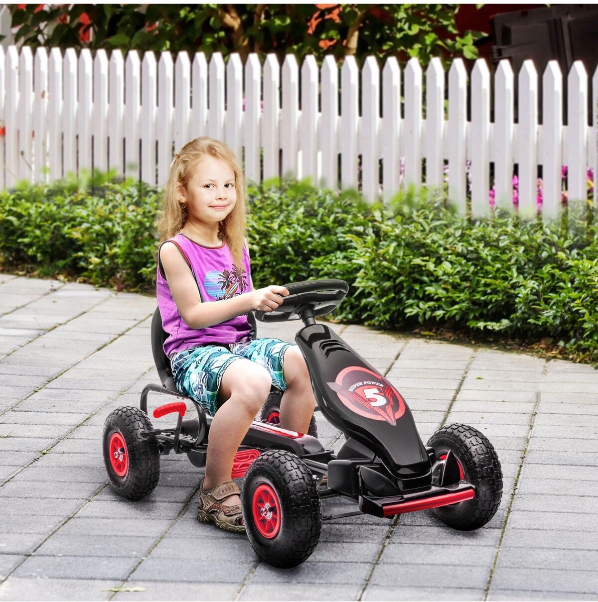 Aosom Kids Pedal Go Kart Ride-on Toy with Ergonomic Comfort, Pedal Car with Tough, Wear-Resistant Tread, Go Cart Kids Car for Boys & Girls with Suspen