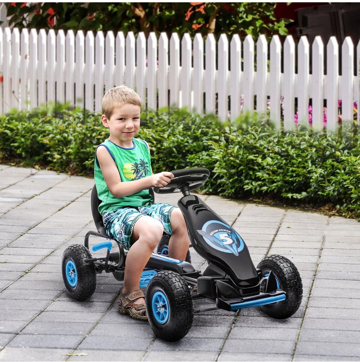 Aosom Kids Pedal Go Kart Ride-on Toy with Ergonomic Comfort, Pedal Car with Tough, Wear-Resistant Tread, Go Cart Kids Car for Boys & Girls with Suspen