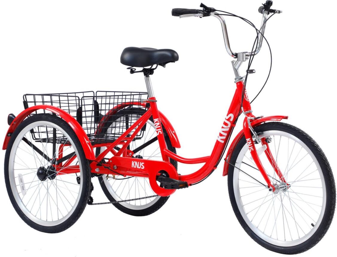 Simplie Fun Adult Tricycle Trikes,3-Wheel Bikes,24 Inch Wheels 7 Speed Cruiser Bicycles with Large Shopping Basket for Women and Men - Red