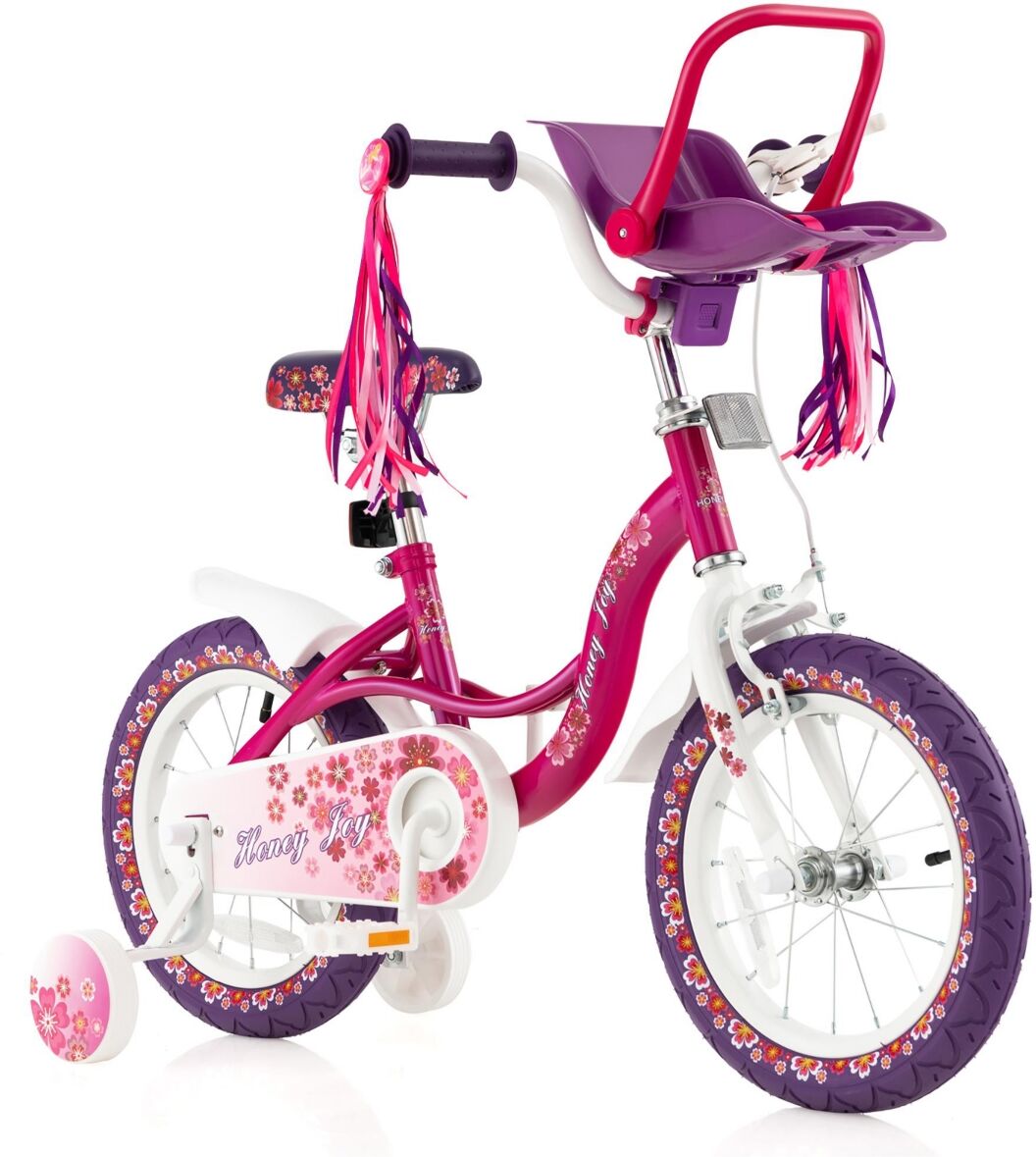 Costway 16'' Kids Bike with Doll Seat Girls Bicycle with Training Wheels for 4-7 Years Old Girl - Pink