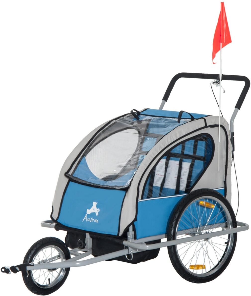 Aosom Elite Aosom Double Baby Bike Trailer Child Bicycle Kids 3 colors - Blue and Grey