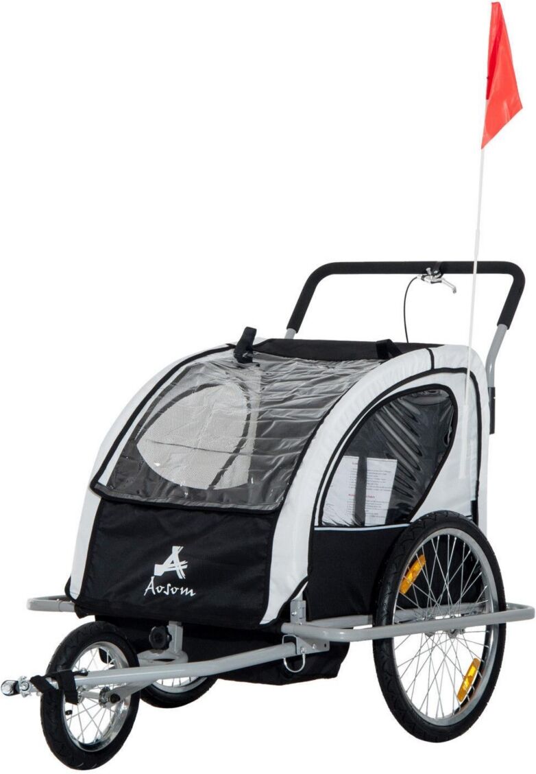 Aosom Elite Three-Wheel Bicycle Cargo Trailer for Two Children - Black and Grey