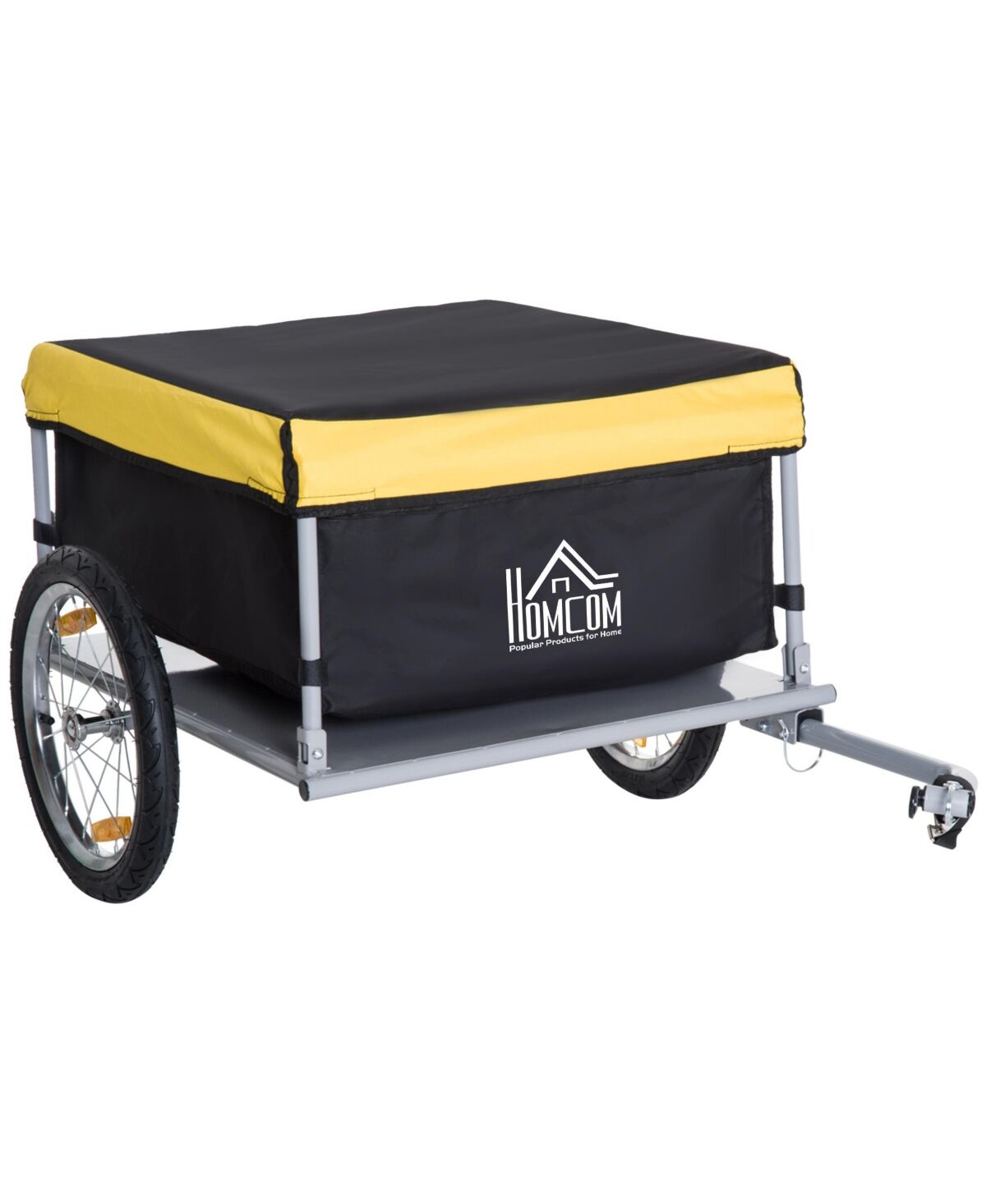 Homcom Bicycle Cargo Trailer, Two-Wheel Bike Luggage Wagon Bicycle Trailer with Removable Cover, Yellow - Yellow and black