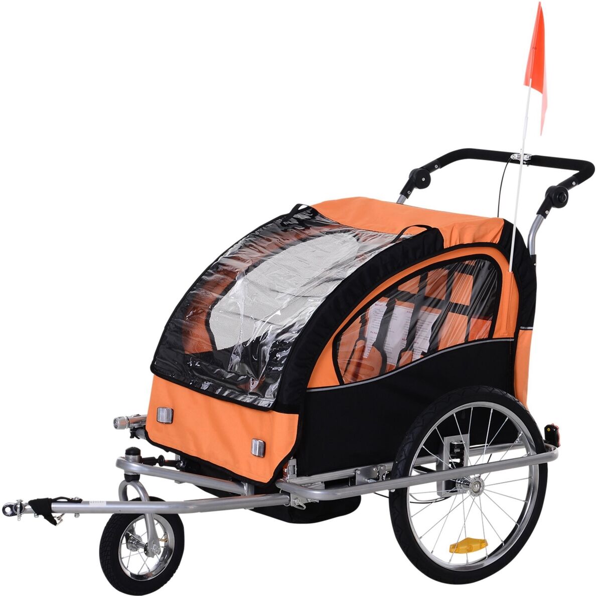 Aosom 2-Seat Kid Bicycle Trailer with Windows and Canopy Coupler Attachment - Orange and Black