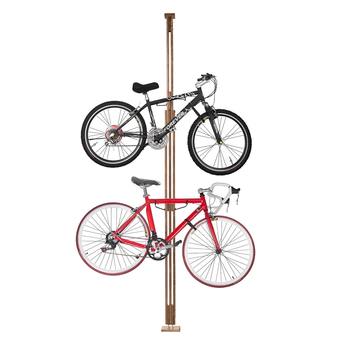 Rad Sportz Bike Rack - Adjustable Wood Hanger for Storing or Displaying Bicycles - Floor to Ceiling Tension Mount Extends from 7 to 10-Feet by Rad Sportz (Brown)
