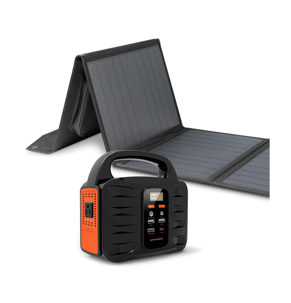 Alpha Portable Power Station: 100W, 155Wh/42000mAh & 40W Solar Panel - Combo - Black/orange