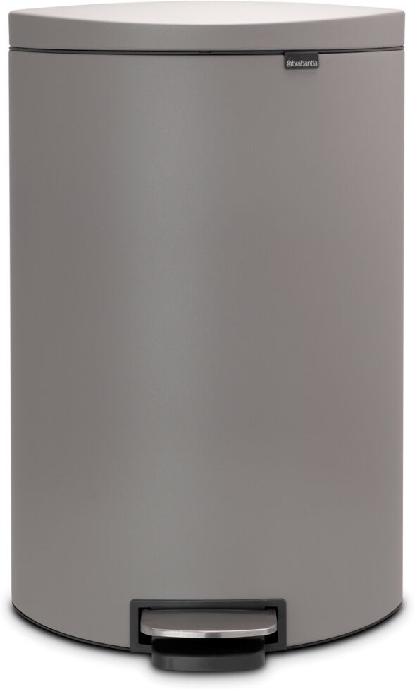 Brabantia Flatback Plus Space Saving Step on Trash Can, 10.6 Gallon, 40 Liter - Mineral Concrete Gray