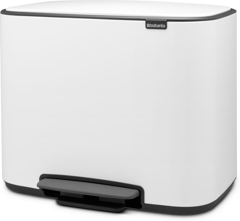 Brabantia Bo Step on Dual Compartment Trash Can, 3 plus 6 Gallon, 11 plus 23 Liter - White