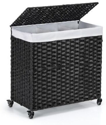 Slickblue Laundry Hamper with Wheels and Lid-Black - Black