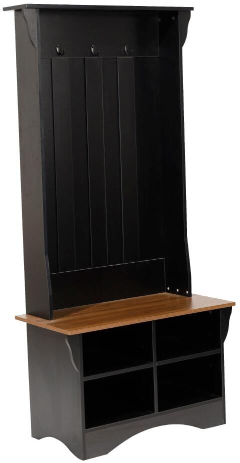 Hbcy Creations Hall Tree With Divided Storage Bench, 3 Hook Coat Rack, 4 Cubby Bench For Storage - Walnut seat/black frame