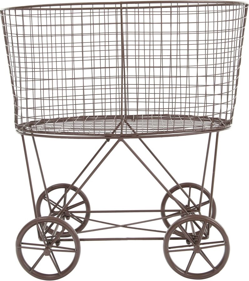 Storied Home Metal Rolling Laundry Cart with Rack, Bronze - Brown