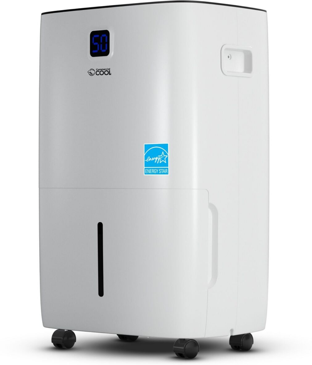 Commercial Cool Dehumidifier, 50 Pint Dehumidifier,Portable Dehumidifier with Continuous Drainage 4500 Sq. Ft. - White