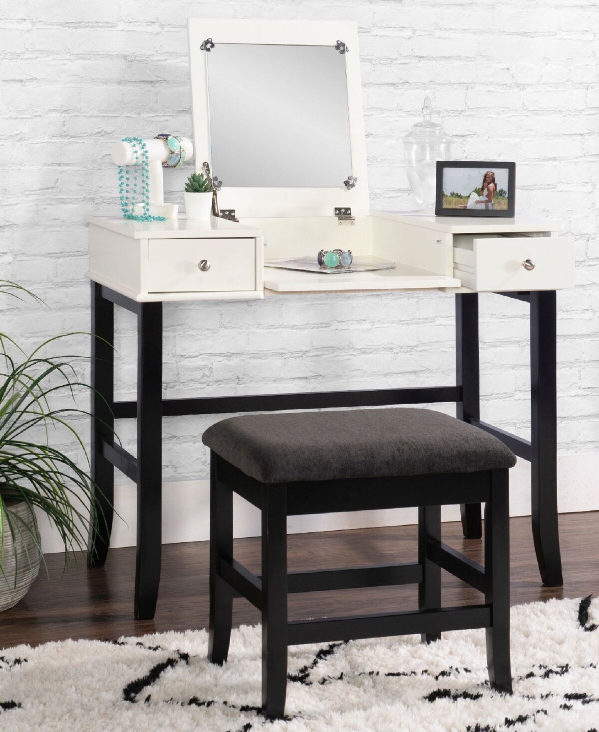 Linon Home Decor Janice Vanity Set, 2 Pieces - Black and White with Black