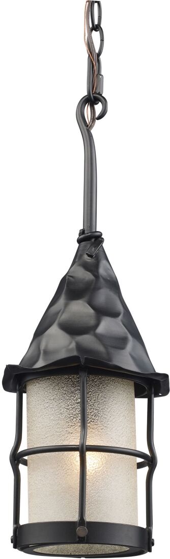 Macy's Rustica 1-Light Outdoor Pendant in Matte Black With Scavo Glass - Black