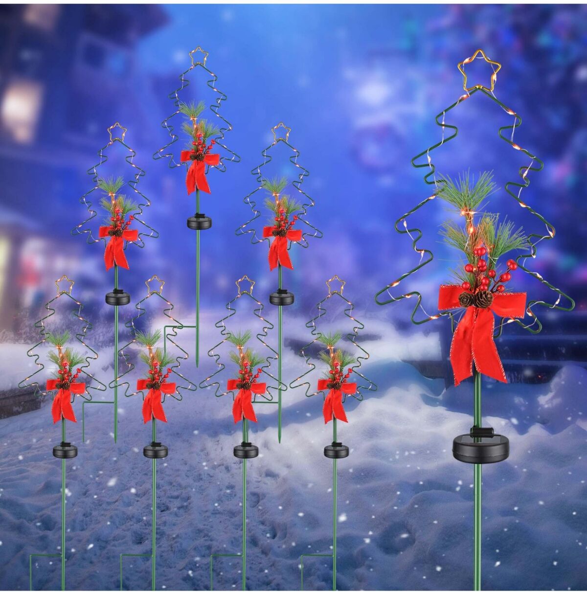 Yescom Solar Red Berries Tree Stake Lights Xmas Solar Pathway Light Garden Yard 8Pcs - Natural