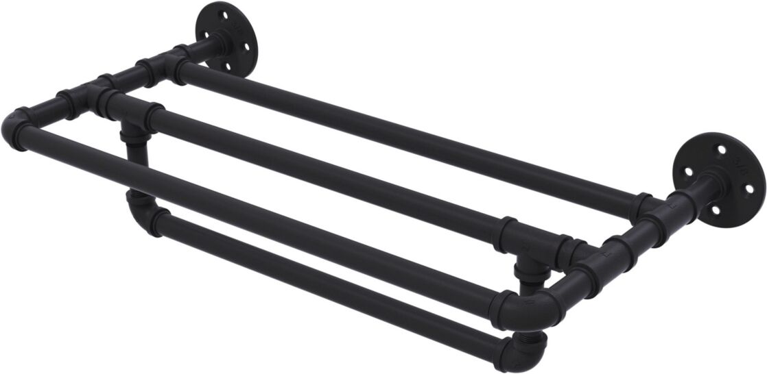 Allied Pipeline Collection 18 Inch Wall Mounted Towel Shelf with Towel Bar - Matte black