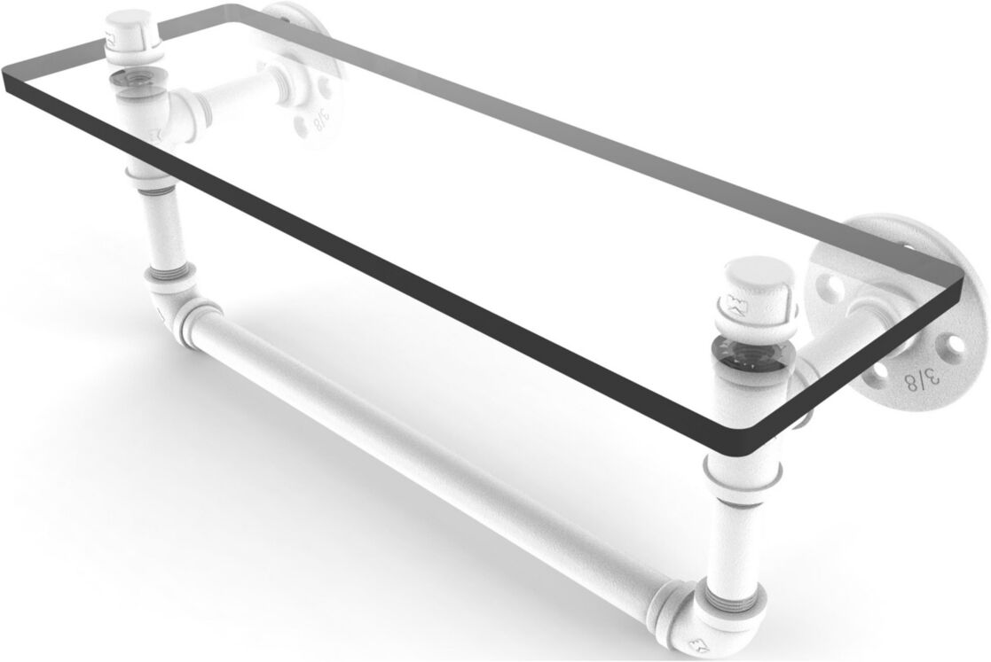 Allied Pipeline Collection 16 Inch Glass Shelf with Towel Bar - Matte white