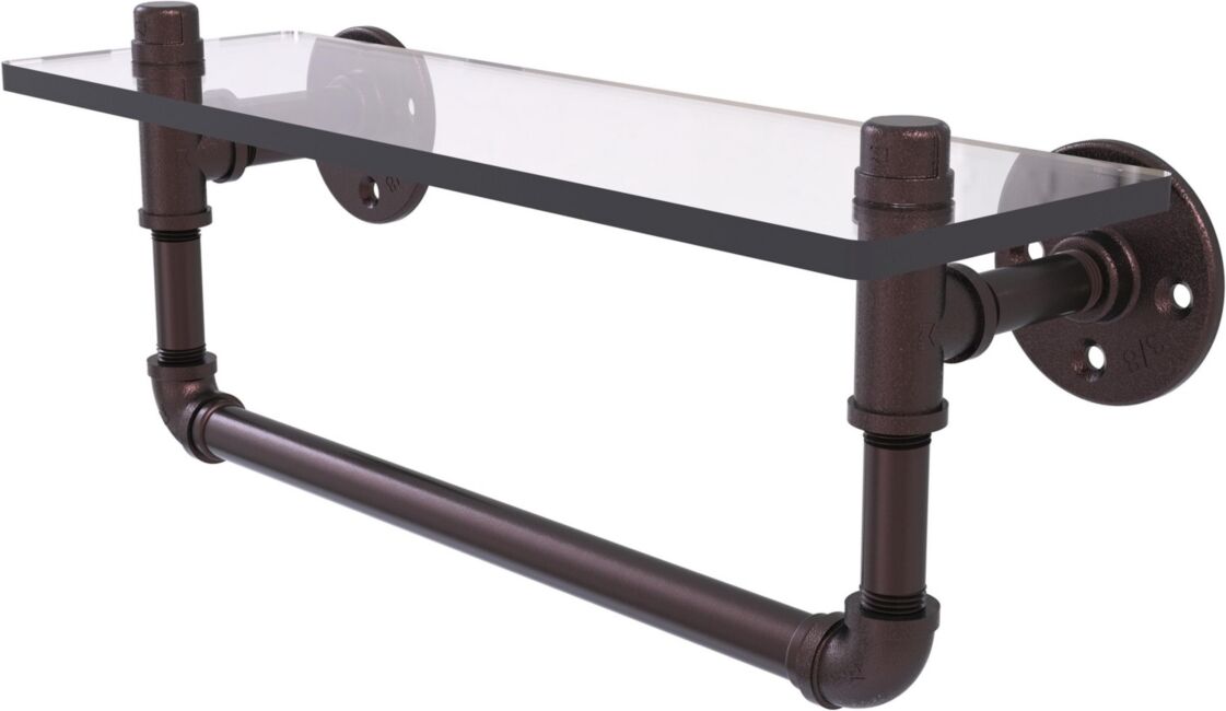 Allied Pipeline Collection 16 Inch Glass Shelf with Towel Bar - Antique bronze