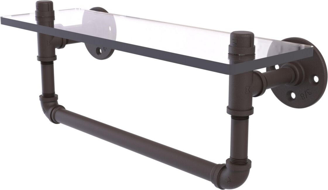 Allied Pipeline Collection 16 Inch Glass Shelf with Towel Bar - Oil rubbed bronze