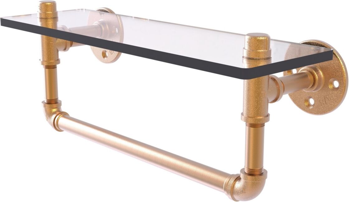 Allied Pipeline Collection 16 Inch Glass Shelf with Towel Bar - Brushed bronze