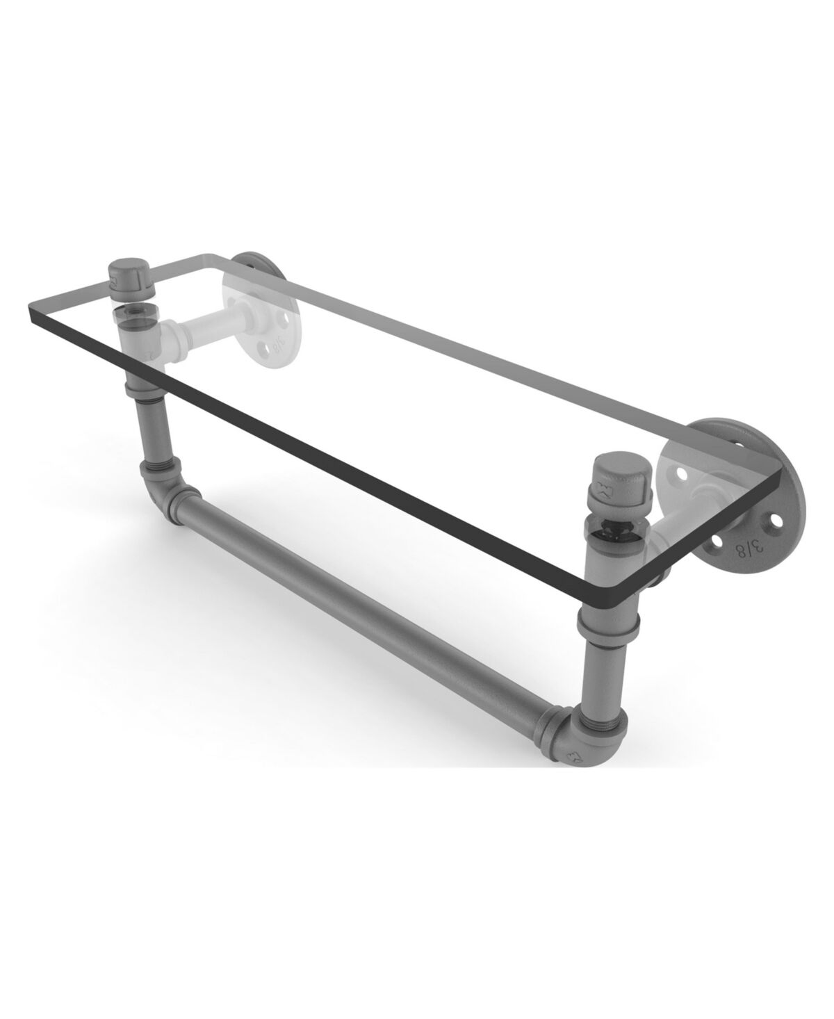 Allied Pipeline Collection 16 Inch Glass Shelf with Towel Bar - Matte gray