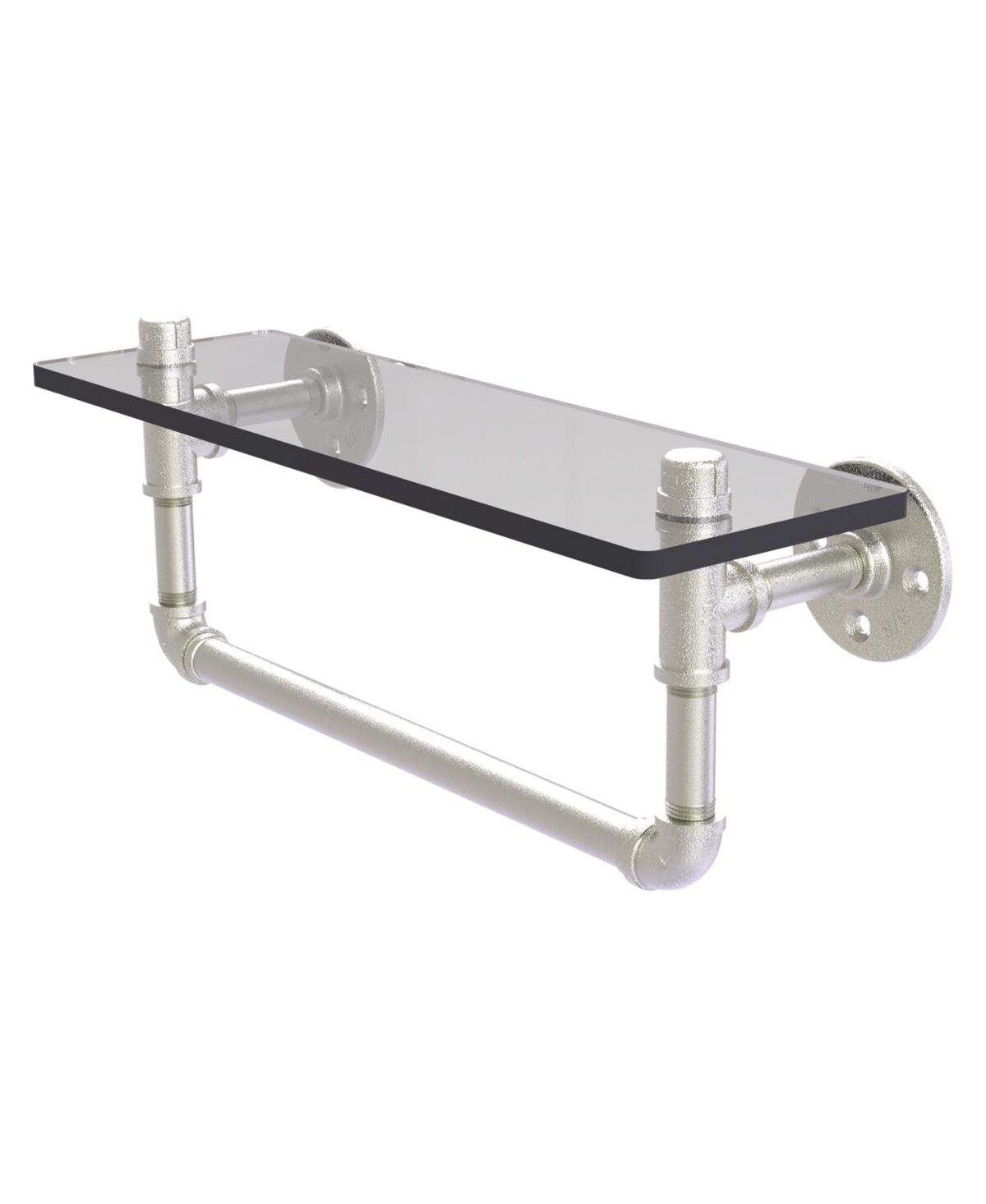 Allied Pipeline Collection 16 Inch Glass Shelf with Towel Bar - Satin nickel