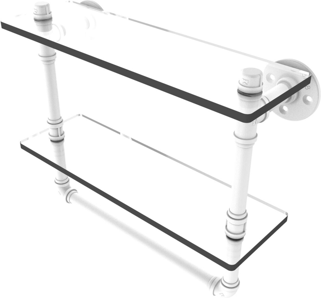 Allied Pipeline Collection 16 Inch Double Glass Shelf with Towel Bar - Matte white