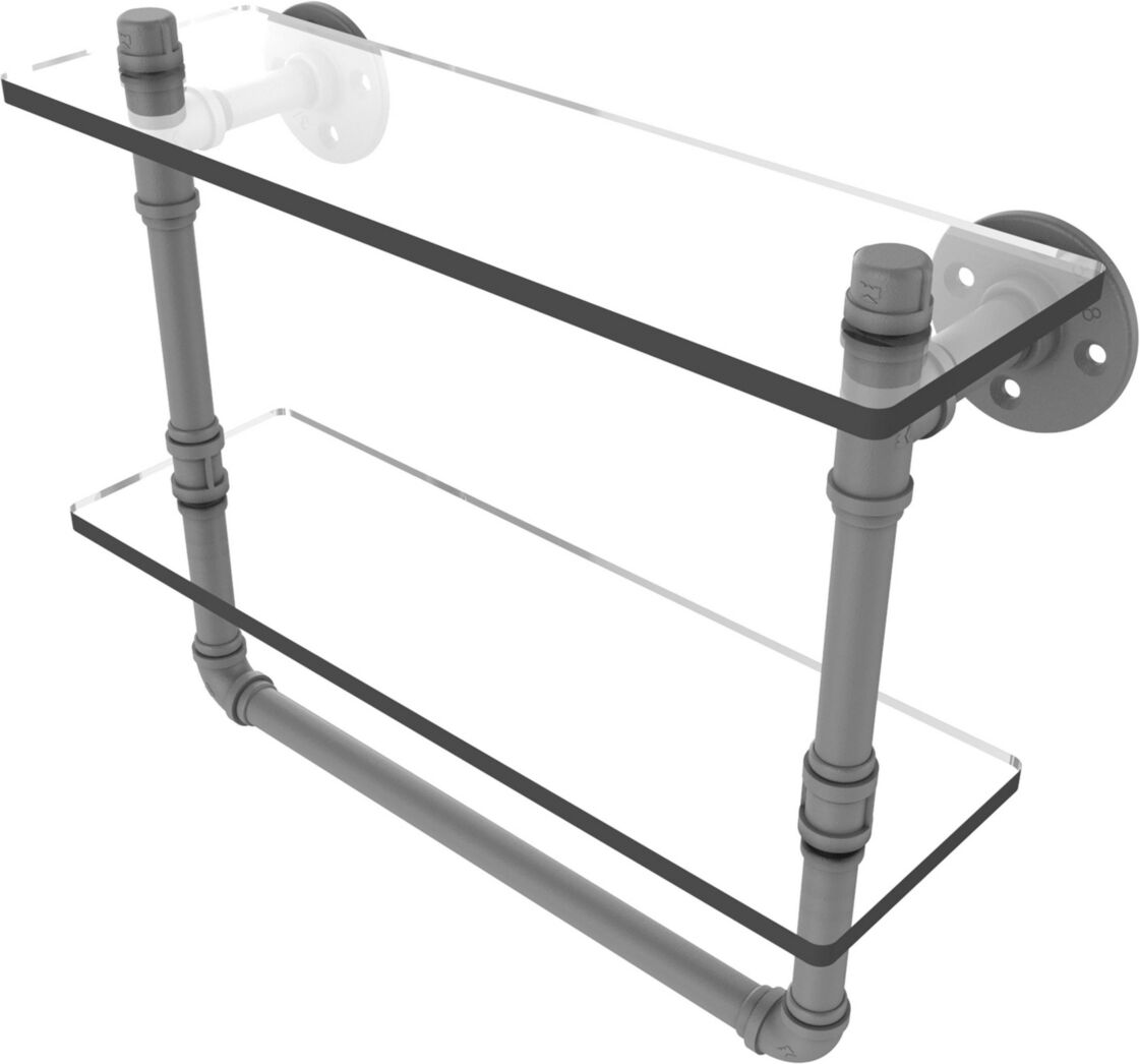 Allied Pipeline Collection 16 Inch Double Glass Shelf with Towel Bar - Matte gray