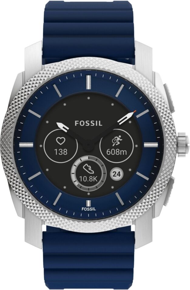 Fossil Men's Machine Gen 6 Hybrid Smart watch, Stainless Steel with Navy Silicone Band - Blue