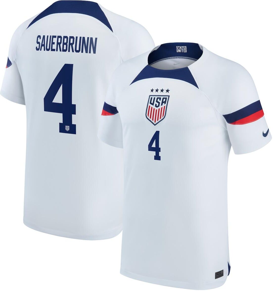 Nike Youth Boys and Girls Nike Becky Sauerbrunn White Uswnt 2022/23 Home Breathe Stadium Replica Player Jersey - White