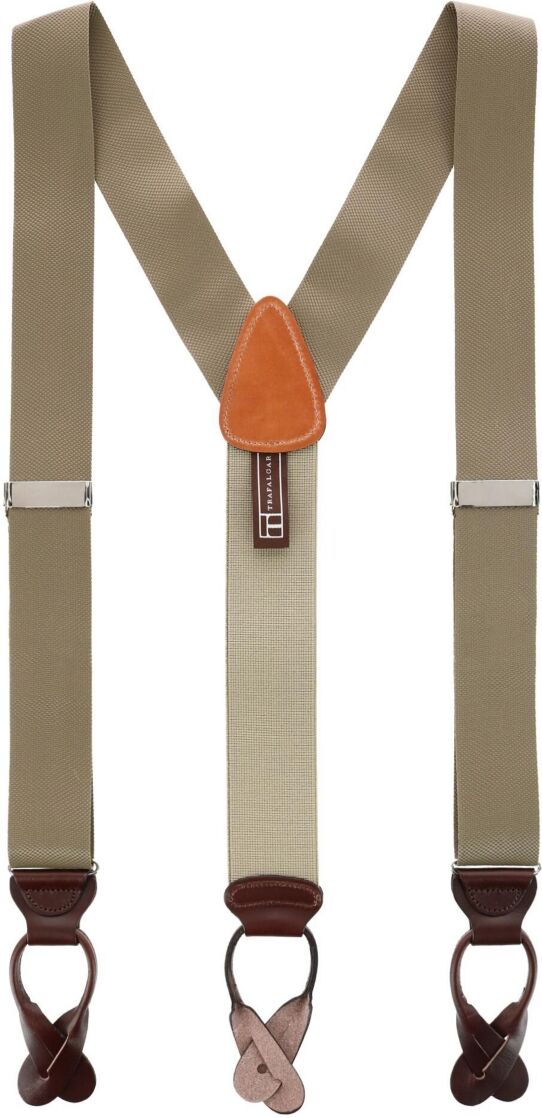 Trafalgar Men's Hudson Solid Button End Suspenders - Dark Khaki