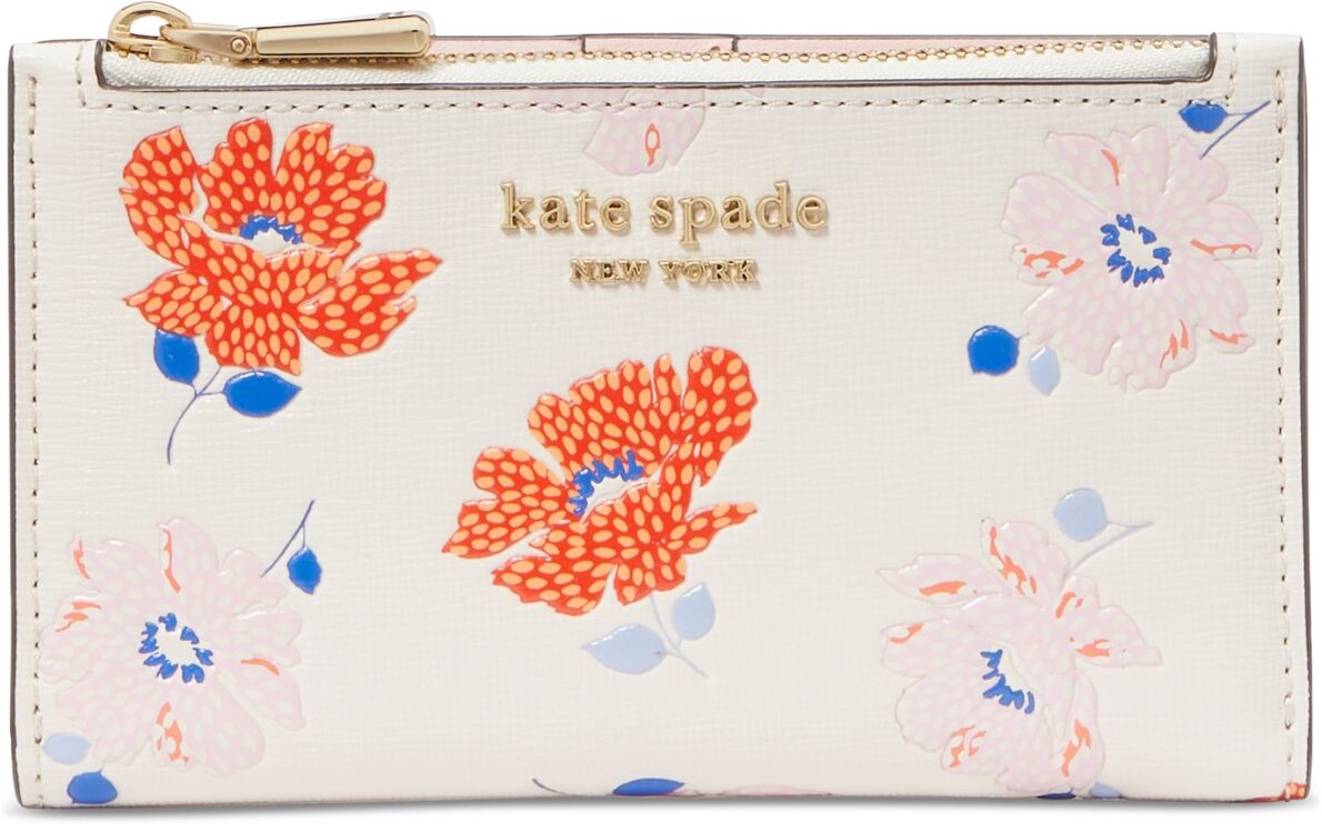 Kate Spade New York Morgan Dotty Floral Embossed Saffiano Leather Small Slim Bifold Wallet - White Multi