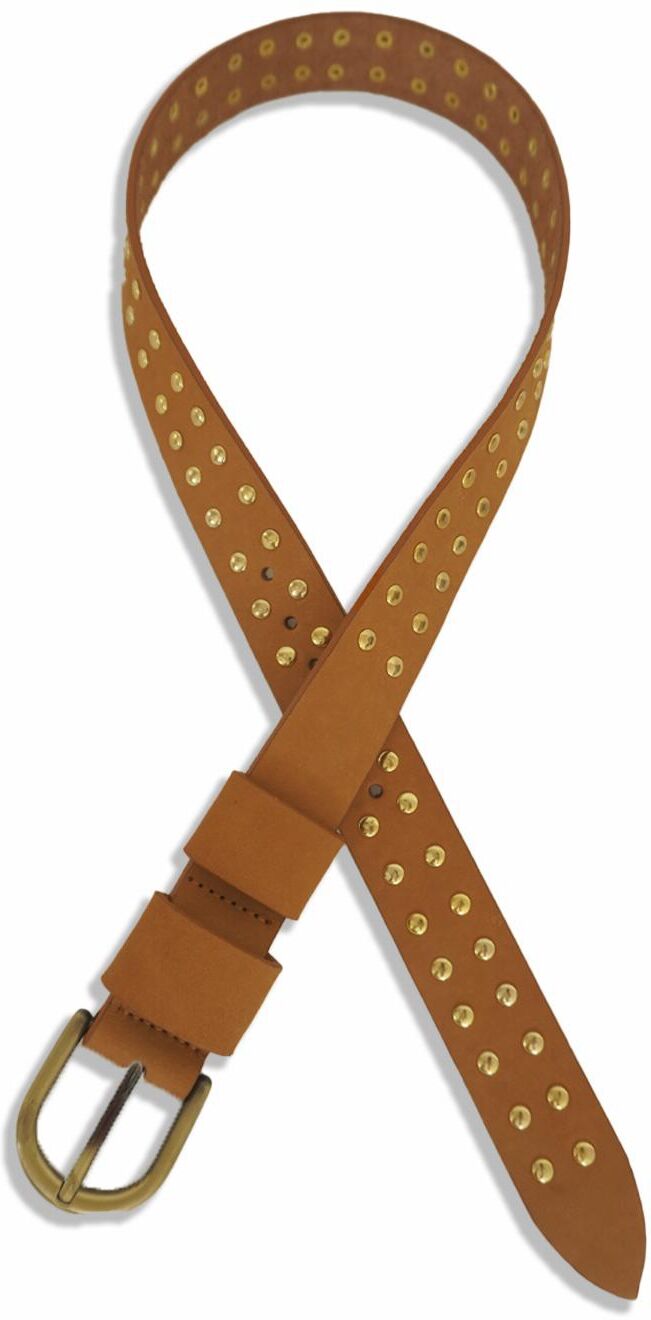 Paneros Clothing Women's Alanis Gold Studded Brown Leather Belt - Brown