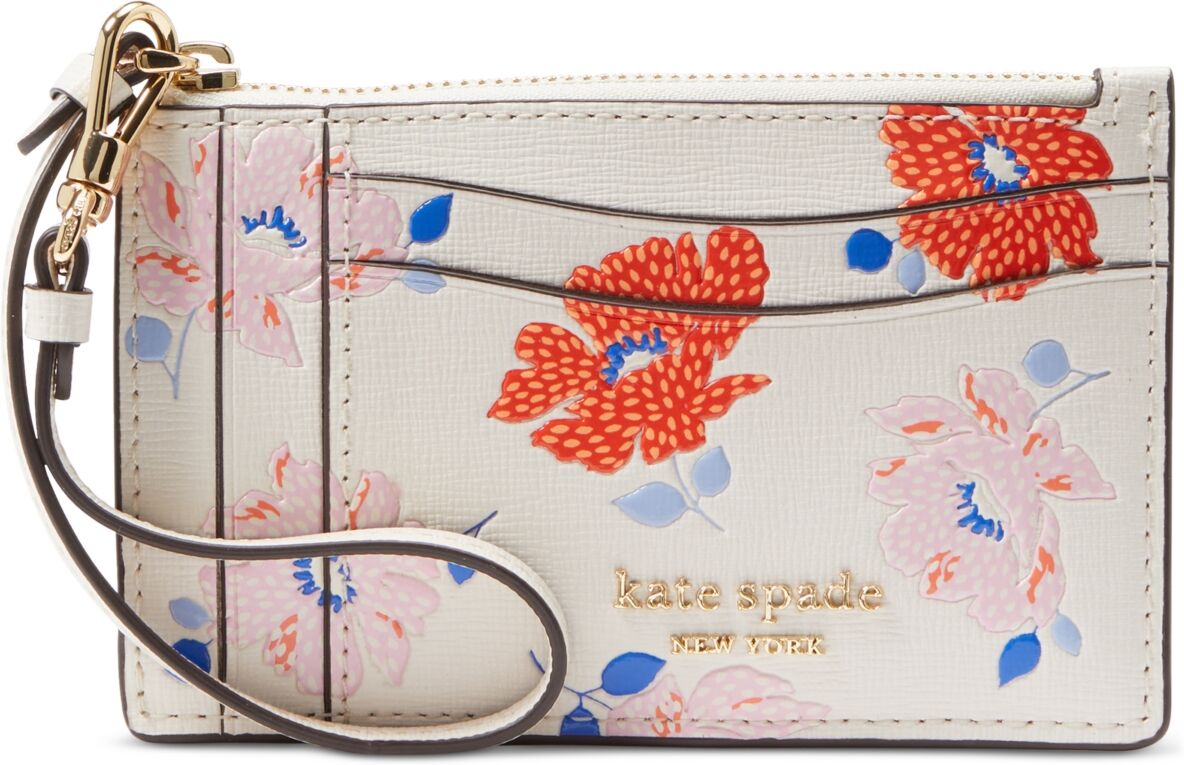 Kate Spade New York Morgan Dotty Floral Embossed Saffiano Leather Coin Card Case Wristlet - White Multi