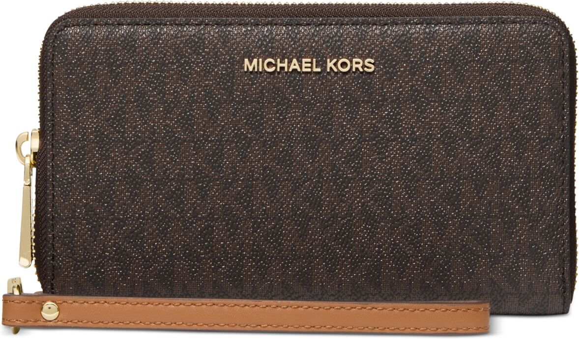 Michael Kors Michael Michael Kors Logo Jet Set Flat Multifunction Phone Case - Brown/Gold