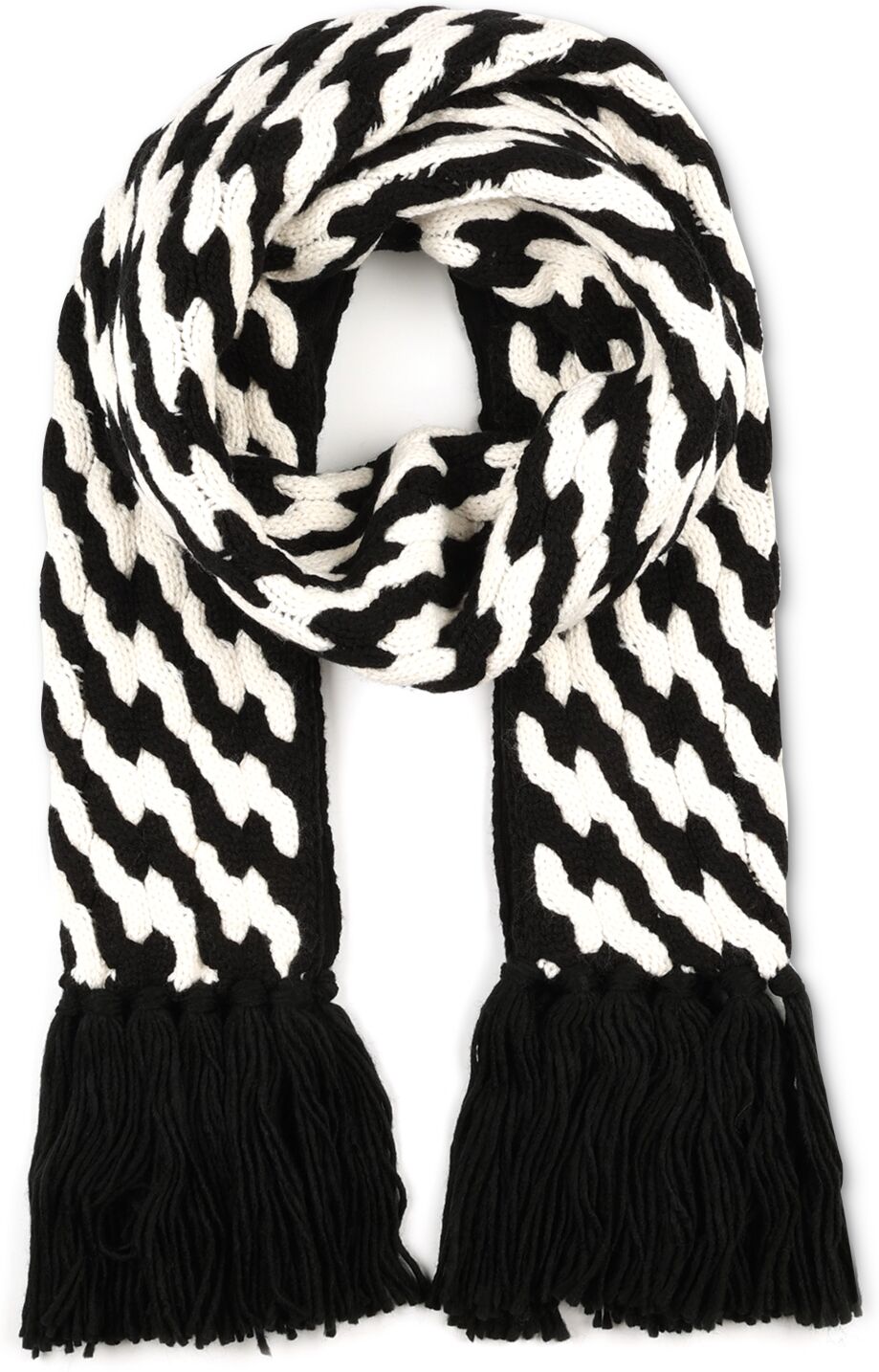 Coach Women's Two-Tone Cable-Knit Fringe-Trim Scarf - Black / Chalk