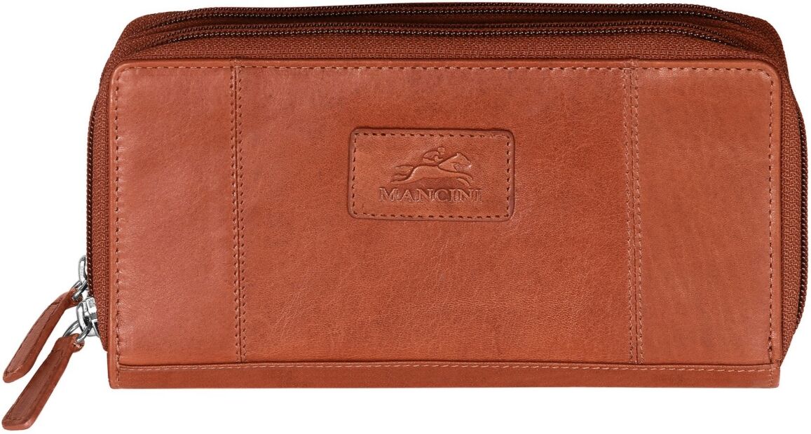 Mancini Casablanca Collection Rfid Secure Double Zipper Wallet - Cognac