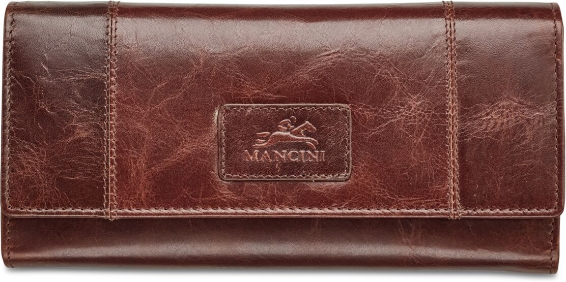 Mancini Casablanca Collection Rfid Secure Ladies Trifold Wing Wallet - Brown