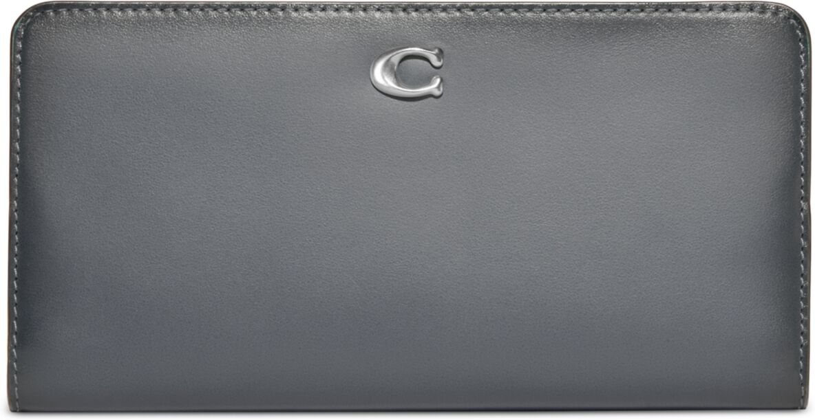 Coach Smooth Skinny Snap-Tab Closure Leather Wallet - Grey Blue