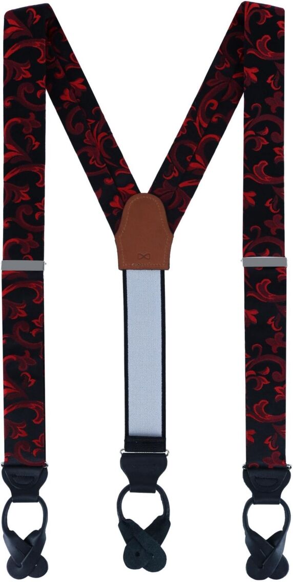 Trafalgar Christian the Romantic Brocade Silk Button End Suspenders - Red