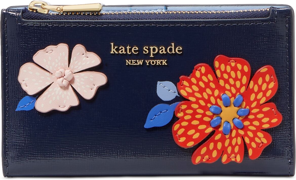 Kate Spade New York Dottie Bloom Flower Applique Saffiano Leather Small Slim Bifold Wallet - Parisian Navy Multi